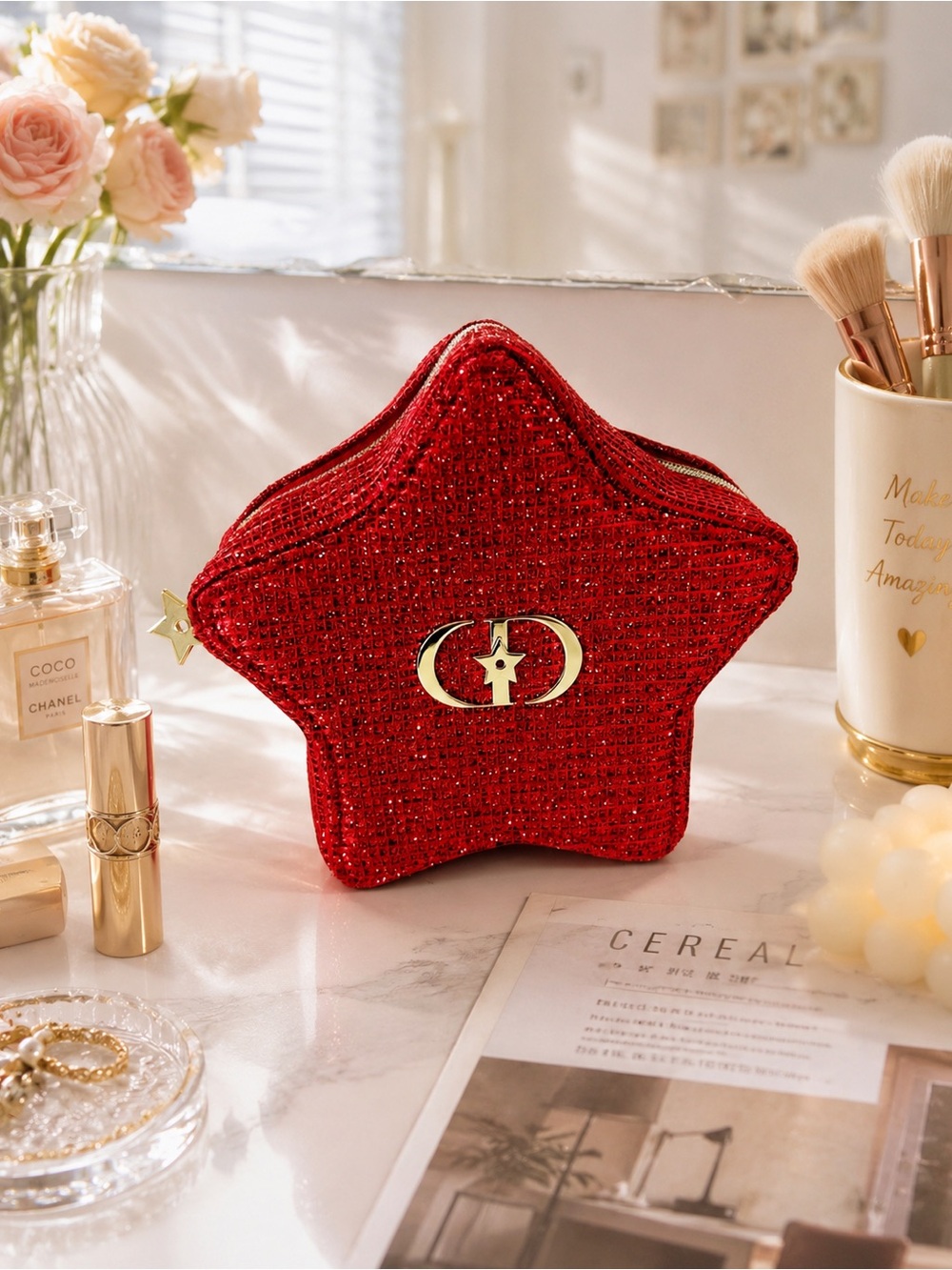 Dior Christmas limited Red Star-Shaped Cosmetic Pouch